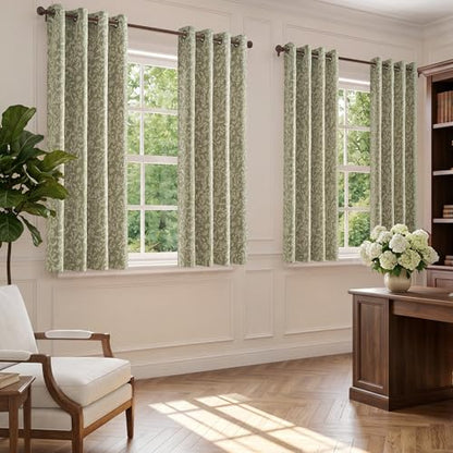 jinchan Sage Floral Curtians 72 Inch Room Darkening Grommet 2 Panels - color: *Dusty Sage, size: 50"W x 72"L (Pack of 2)