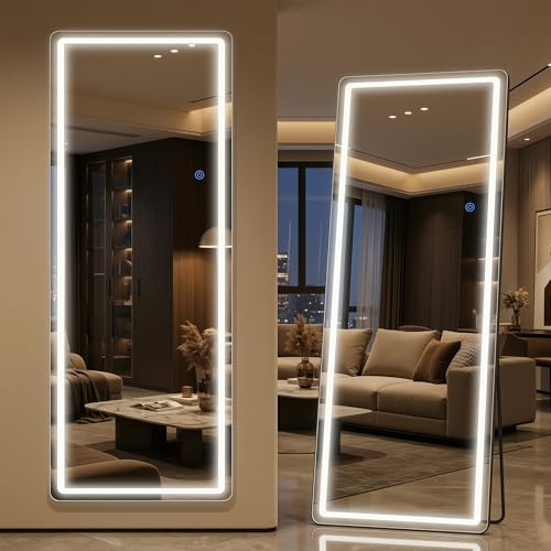 Antok 58"x18" LED Full Length Mirror, Lighted Floor Mirror, Rect - size: 58"L x 18"W, style: Rect Style