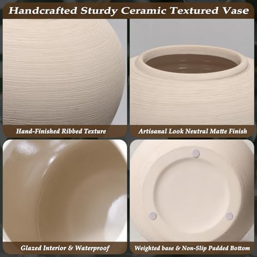 Tall Ceramic Vase 12 Inch Neutral Textured Vase,Cream Vase for Home Decor - size: 12 Inch-tall-cream