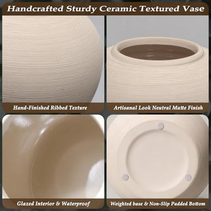 Tall Ceramic Vase 12 Inch Neutral Textured Vase,Cream Vase for Home Decor - size: 12 Inch-tall-cream