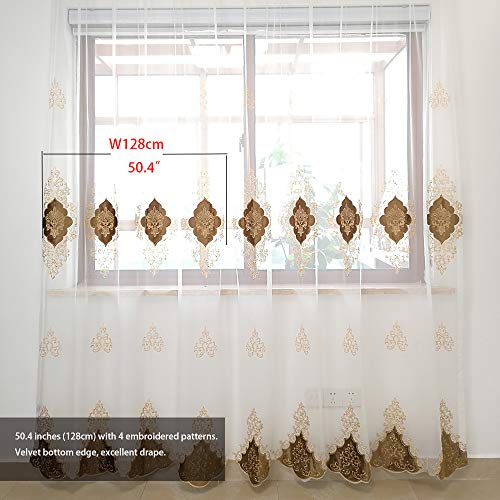 SLOW SOUL 2 Panels European Luxury Curtains Velvet Embroidered Tulle for Living Room Kitchen Bedroom Sheer Curtain with Rod Pocket Coffee 50W X 96L inch - color: Coffee/Rod Pocket, size: 50"W x 96"L (Pack of 2)