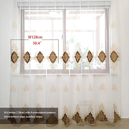 SLOW SOUL 2 Panels European Luxury Curtains Velvet Embroidered Tulle for Living Room Kitchen Bedroom Sheer Curtain with Rod Pocket Coffee 50W X 84L inch - color: Coffee/Rod Pocket, size: 50"W x 84"L (Pack of 2)