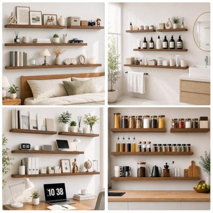 RICHER HOUSE 55Inch Long Floating Shelves, 12" Deep Wood Wall Shelf, Walnut - color: Walnut, size: 55in