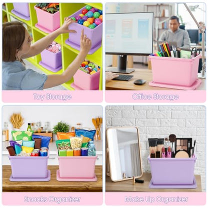 Potchen 6 Pack Small Stackable Storage Bins with Lids, Pink, Purple - color: Pink, Purple