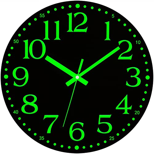 Wall Clock Glow in the Dark Clocks Battery Operated Silent 12 Inch - color: Luminous -Black