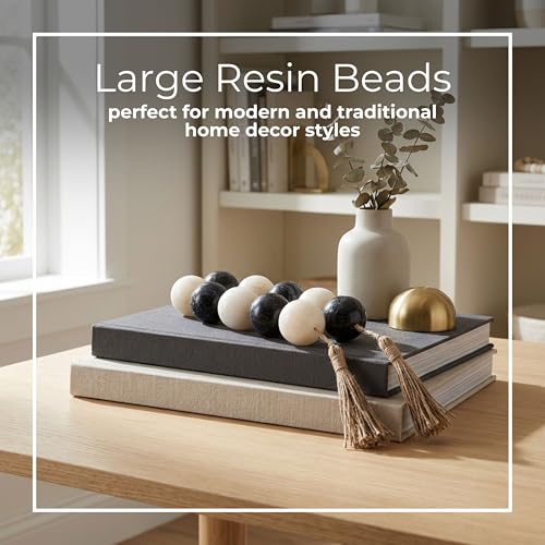 Resin Decorative Objects Bead Garland – Shelf and Table Accent Decorative Object, Living Room and Entry Console Styling, Modern Decorative Objects for Layered Home Decor Texture – 46", Black & White