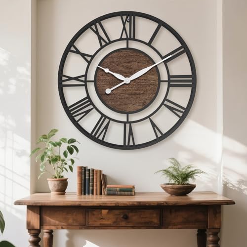 16 Inch Black Roman Numerals Large Wall Clock with Walnut Dial - color: Black Walnut, size: 16 inch