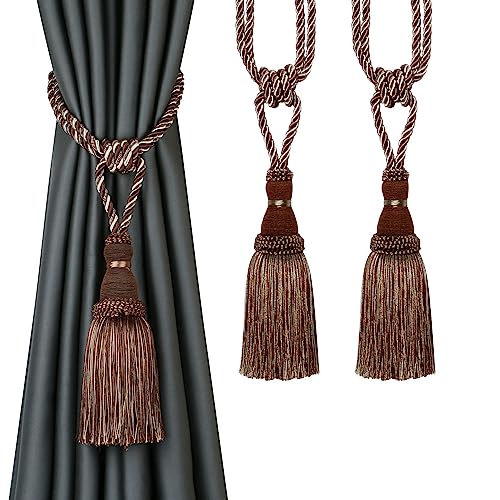 BEL AVENIR 2 Pack Curtain Tiebacks Tassel Drapery Tie-Backs Rope Holdbacks - color: Mix Coffee, size: 2 Pack