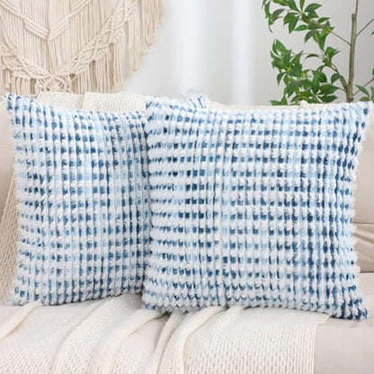 LUOYEHK Boho Throw Pillow Covers 20x20 Inch Set of 2 Chenille Tufted Pillowcase Farmhouse Neutral Cushion Covers for Couch Sofa Bed Living Room, Blue White - color: Blue White, size: 20" x 20" (Pack of 2)