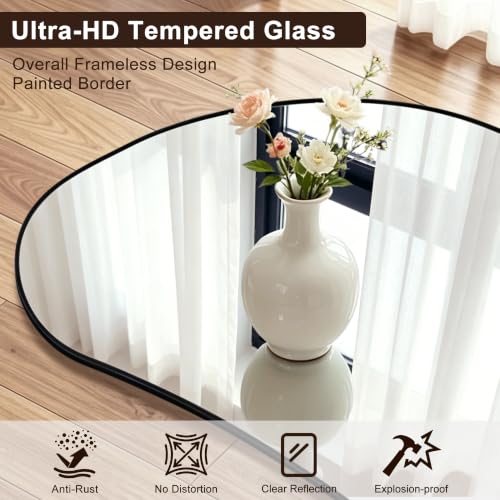 65.7"x24" Irregular Full Length Mirror, Abstract Wall Mirror - color: Black Irregular