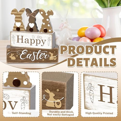 Britimes Tiered Tray Decor Set, 4 Pack, Wooden Table Sign, Bunny Easter - style: Happy Easter