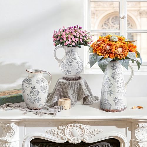Enra Blue and White Ceramic Pitcher Vase, 12.2" Tall Flower Vase - color: 03-blue and White-12.2 Inch
