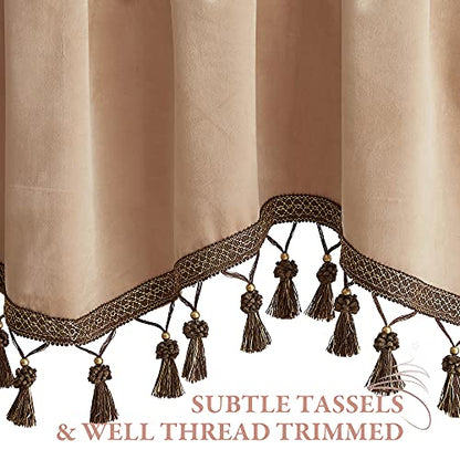StangH Blush Beige Tassel Velvet Valances Curtains 52x18 Inch, 2 Panels - color: Blush Beige, size: 52"W x 18"L (Pack of 2)