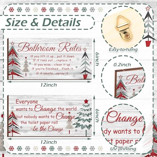 Jetec 2 Pcs Christmas Bathroom Decor Wooden Sign 12 x 6 Inch - style: Christmas Style