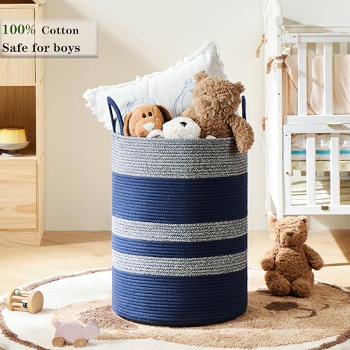 Blue Hamper Tall Woven Laundry Basket 80L Large - color: Dark Blue