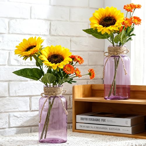 12 Pack Mason Jar Vases for Centerpieces, Purple Glass Flower Vase - color: Purple