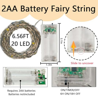 4 Pack Fairy String Lights,6.56FT 20LED,2AA Battery Operated,Timer Founction,Copper Wire String Lights, IP65 Waterproof,Indoor/Outdoor flexible for DIY ,Party, Bedroom, flowers decoration(Warm White) - size: 4PACK-2AA Battery -6.56FT/20LED-Warm white