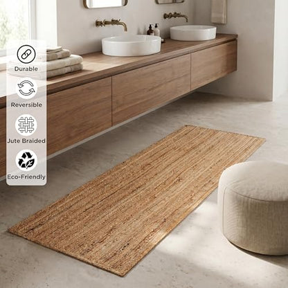 THE BEER VALLEY Jute Braided Runner Rug 2x6 Feet - Natural - color: Natural, size: 2' x 6' (Rectangular)