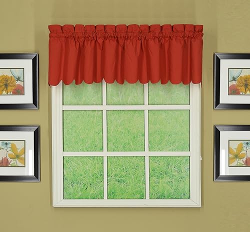 Today's Curtain, Orleans Scallop Curtain, Brick Red Valance, 60" W x 12" L, Brick Red - color: Brick Red, size: 60"W x 12"L (Pack of 1)