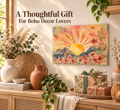 SXHANJXT Boho Sun Canvas Wall art - color: Sunrise-Canvas, size: 24"L x 16"W