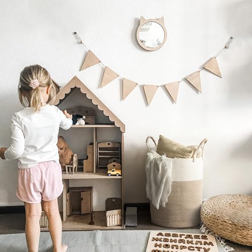 Laundry Hamper Basket, Woven Cotton Rope Blanket Basket, Nursery Storage - color: White & Brown, size: 15"D x 18"H
