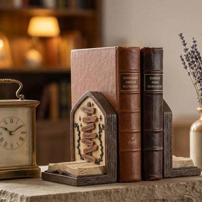 Vintage Bookends Set of 2, Brown Resin Direction Sign Book Ends for Shelves