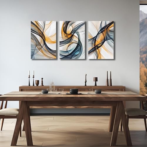 블루 옐로우 및 화이트 벽 장식 다이닝 룸용 3피스 벽 아트 주방용 추상 벽 아트 욕실용 사이즈 40.6 x 61cm(16 x 24인치) - color: 블루 옐로우 및 화이트, size: 24"L x 16"W x 3PCS