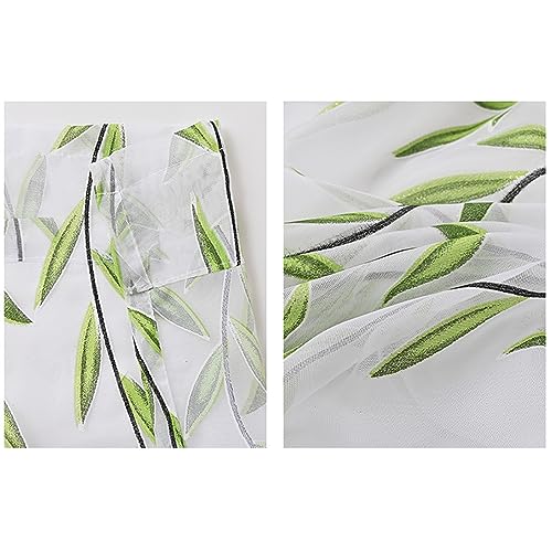 Ufurty 2pcs Willow Leaf Window Curtain Voile Tulle Sheer Vine Curtains - color: Green Leaf, size: 39.4"W x 78.7"L (Pack of 2)