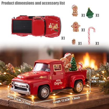 Christmas Red Gingerbread Pickup Truck Table Decor - color: Red