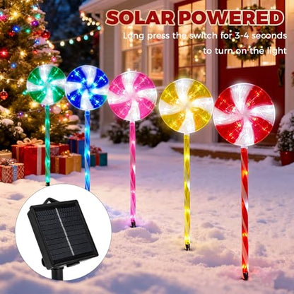 BRIGHTDECK 5 Pack Solar Christmas Pathway Lights, Multi Lollipop Stakes - color: Multicolor, size: 5Pack