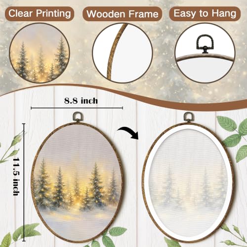 FSTCSV Christmas Winter Forest Oval Wall Art Framed 8.8x11.5in - color: oval-11
