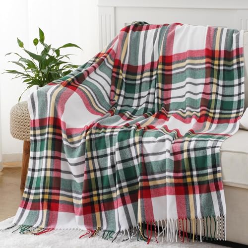 Plaid Throw Blanket for Couch Bed, Christmas Green Blanket Throw 50"x60" - color: Red Green Plaid