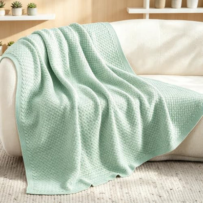 Whale Flotilla Summer Chunky Chenille Knit Throw Blanket for Couch Bed Sofa - color: Sage Green, size: Throw(50x60 Inch)