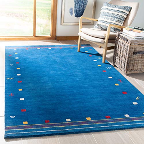 SAFAVIEH Himalaya Collection Area Rug - 4' Square, Blue, Handmade Boho Tribal Wool, Ideal for High Traffic Areas in Living Room, Bedroom (HIM563M) - color: Blue, size: 4' x 4' (Square)