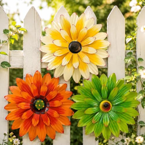 Hotop 3 Pcs Metal Flower Wall Art for Outdoor Decor, 8 Inches, Classic - color: Classic, size: 8 Inches