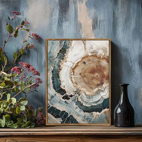 BingruiArt Faux Wood Tree Ring 06 Canvas Wall Art 12x16 Framed - color: Tree Ring - 06, size: 16"L x 12"W
