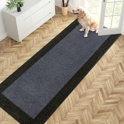 PURRUGS Hallway Runner Rug, 32" x 84", Bluish Grey & Charcoal - color: Bluish Grey & Charcoal, size: 32" X 84"