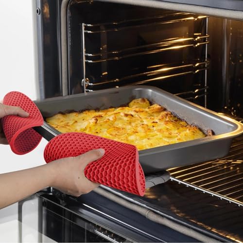 Silicone Trivets for Hot Pots and Pans, 4PCS Flexible Multipurpose Hot Pads Pot Holders, Heat Resistant Trivet Mats for Hot Dishes, Soft Non-Slip Silicone Mat for Kitchen Counter(Red) - color: 01 Red, size: 7x7in
