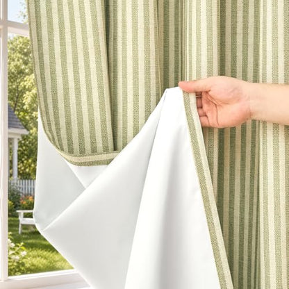 Vangao 100% Blackout Green Striped Curtains for Living Room Bedroom - color: Boxter Striped 100% Blackout| Green on Beige, size: 50"W x 84"L (Pack of 2)