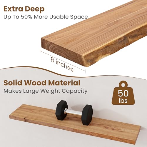 Floating Shelves for Wall, Solid Elm Wood Shelves, 36in Set of 2, Natural - color: Natural, size: Live Edge, 36inch, 2Packs