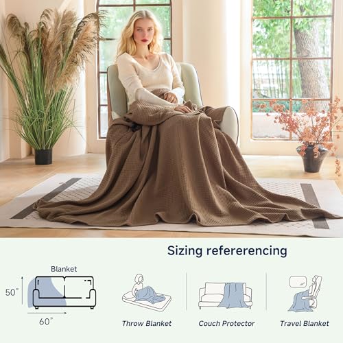 Simple&Opulence 100% Cotton Waffle Weave Throw Blanket 50"x60", Light Brown - color: Light Brown, size: Throw(50"X60")