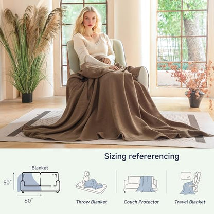 Simple&Opulence 100% Cotton Waffle Weave Throw Blanket 50"x60", Light Brown - color: Light Brown, size: Throw(50"X60")