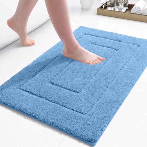 Buganda Microfiber Bathroom Rugs 24x16, Soft Shaggy Absorbent Bath Rugs - color: Blue, size: 24" X 16"