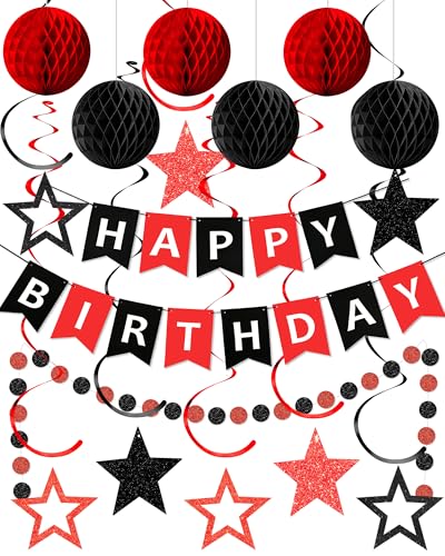 Happy Birthday Decorations, Party Decorations Banners for Men Boys - color: Black Red