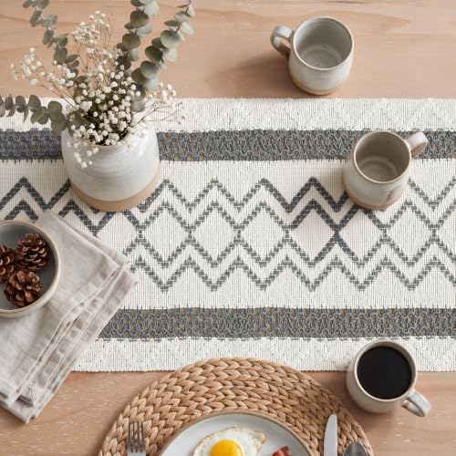 Artoid Mode Dark Grey Stripe Diamond Woven Table Runner 12x72 Inch - color: Dark Grey, size: 12" x 72", Table Runner