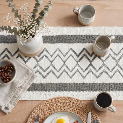 Artoid Mode Dark Grey Stripe Diamond Woven Table Runner 12x36 Inch - color: Dark Grey, size: 12" x 36", Table Runner
