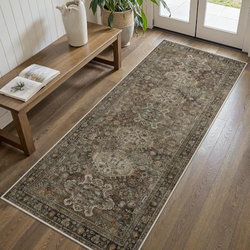 Bavni 2x5 Rug Runner, Non Slip Washable Kitchen Runner, Vintage Brown - color: Brown, size: 2' x 5' (Rectangular)