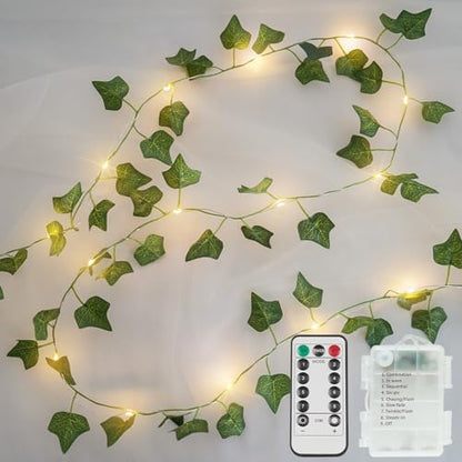 suddus 13.1FT 40LED Ivy Vine with Lights Battery Operated Copper Wire - color: IVY, size: 40 LED-Battery