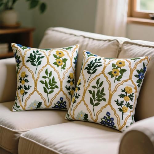 Alysheer Floral Embroidered Throw Pillow Cover 18"x18", 2pcs Mustard Blue - color: - Blue Mustard, size: 18" x 18" (Pack of 2)