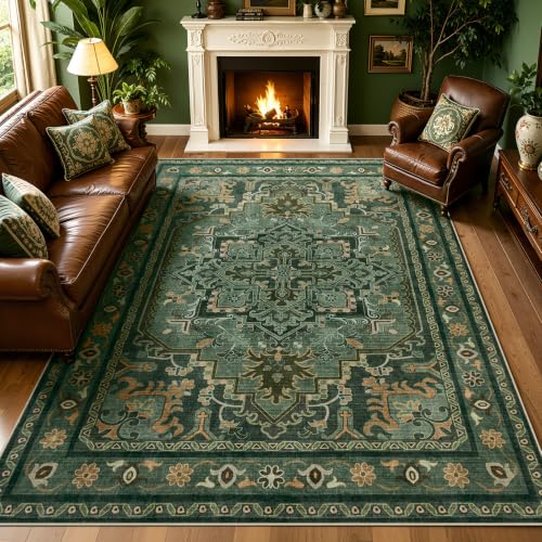Joydeco Vintage Large Living Room Rug, Dark Green 8x10 Area Rug for Bedroom - color: Green&beige&dark Gray, size: 8' x 10' (Rectangular)